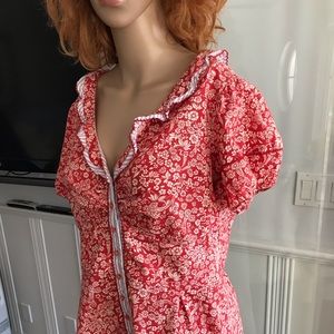 Anthropologie “Odille” Red & white top. Vintage look with small front buttons.